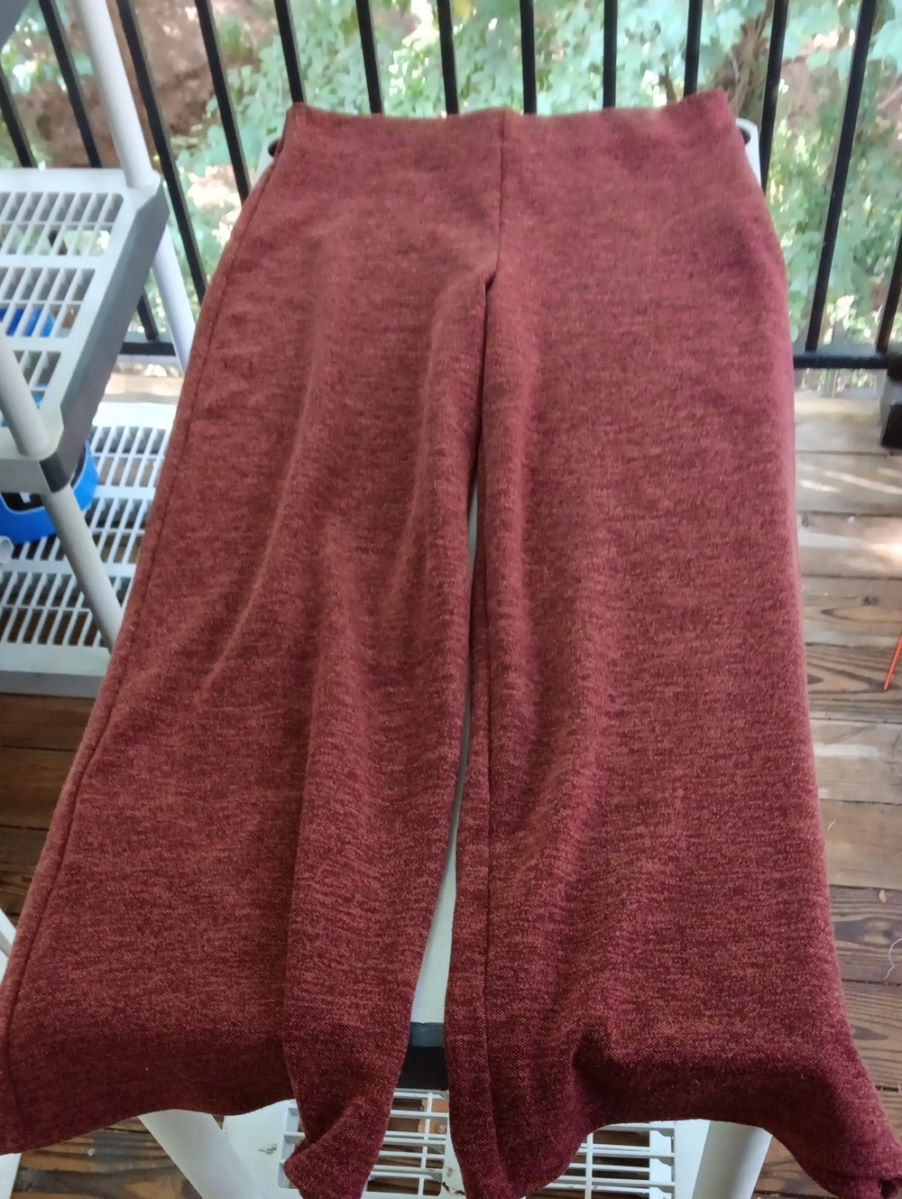 Zara LG Wide-Leg Knit Pants in Heathered Burgundy